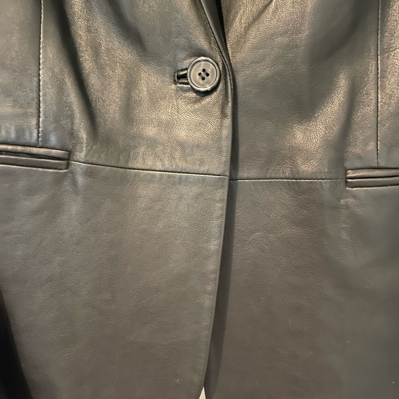 Ecru Black Leather Blazer, Size 12 - Picture 3 of 3